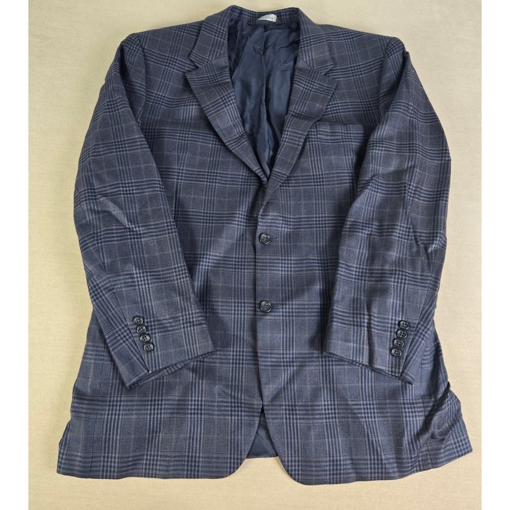 Jos A Bank Mens Plaid Blazer Sport Coat Blue Camel Hair Silk‎ Blend Two 46L